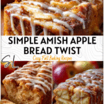 Sliced Amish Apple Fritter Bread With Cake Mix topped with cinnamon sugar and drizzled icing.